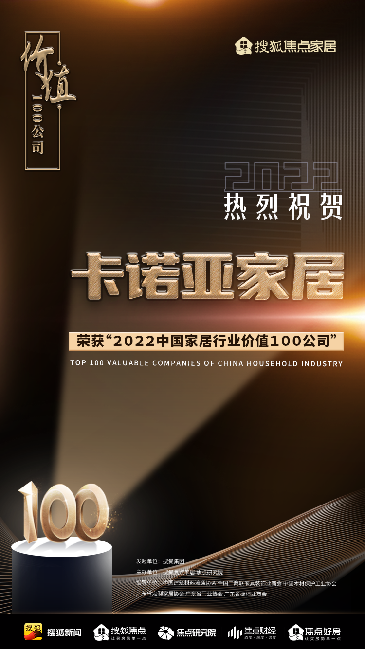 百強(qiáng)之巔|卡諾亞再獲“2022中國家居行業(yè)價值100公司”榮譽(yù)